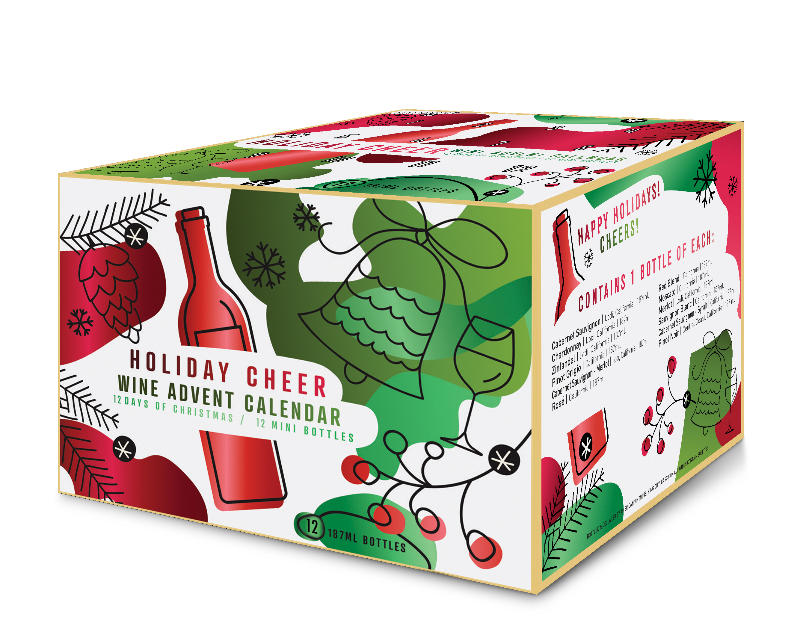 One of the most popular holiday hits is the Wine Advent Calendar housing single serve bottles of 12 different types of California wines is the perfect way to countdown to Christmas to share or enjoy yourself or give as a gift to your boss, friends, family, or neighbors. Tasting Notes and food pairing options included! Great Holiday gift idea 2025. Rose, Cabernet Sauvignon, Merlot, Pinot Grigio, Moscato, Sauvignon Blanc, Red Blend, Pinot Noir, Chardonnay, Zinfandel, Cab-Merlot, and Cab-Syrah