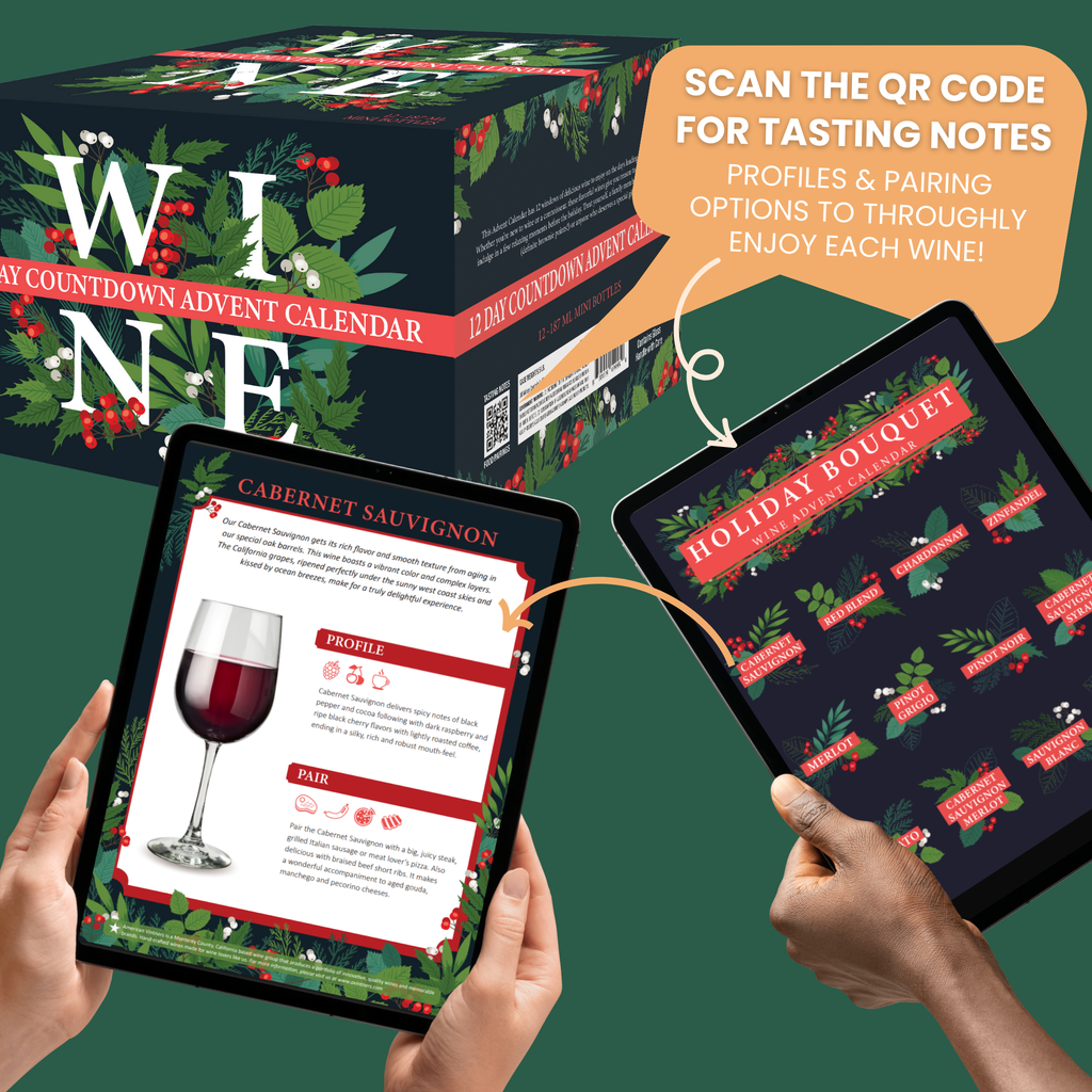 Wine advent calendars each come with a unique QR code that takes you to each wine profile and tasting notes so you can get the most enjoyment out of each bottle