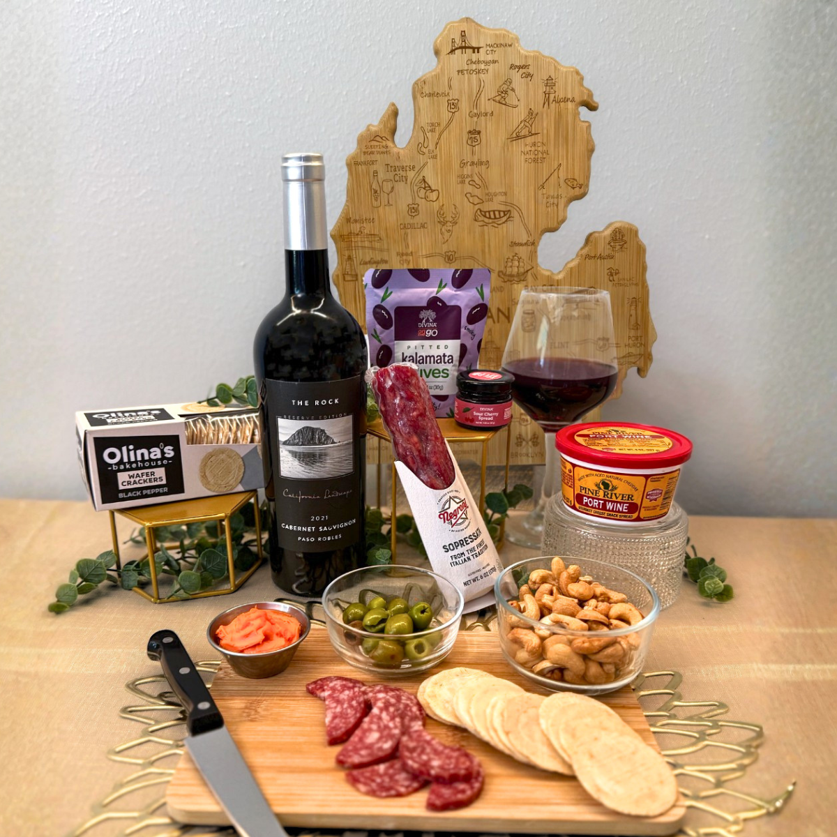 State Cutting Board, Wine, and Charcuterie Gift Set