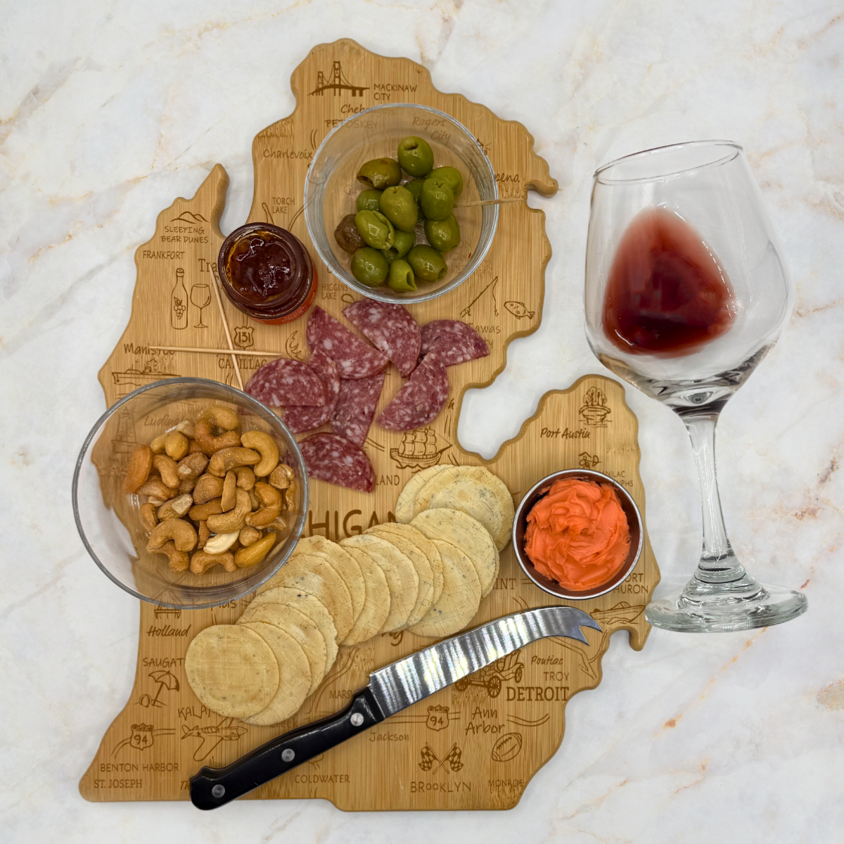 State Cutting Board, Wine, and Charcuterie Gift Set